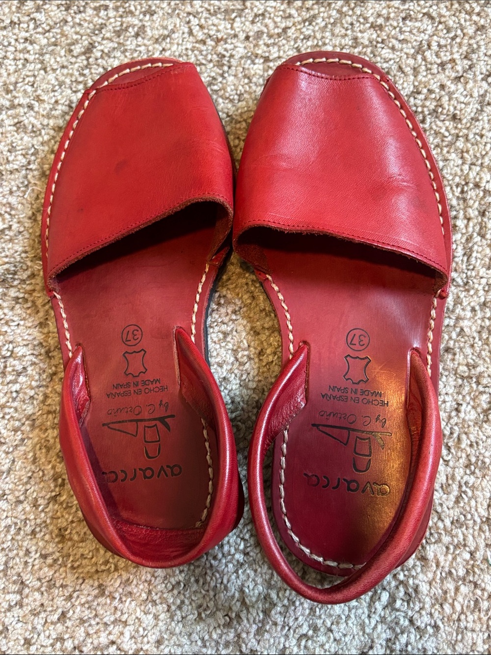 Avarca by C. Ortuño Made in Spain Red Shoes Size 37 Leather Minimalist Classic - Picture 5 of 10